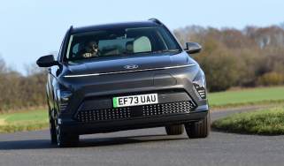 Honda e:Ny1 vs Hyundai Kona Electric - Hyundai Kona Electric front cornering